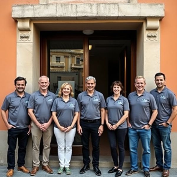 Il team di otto professionisti di Gruppo di Milano davanti a un edificio storico di Palermo